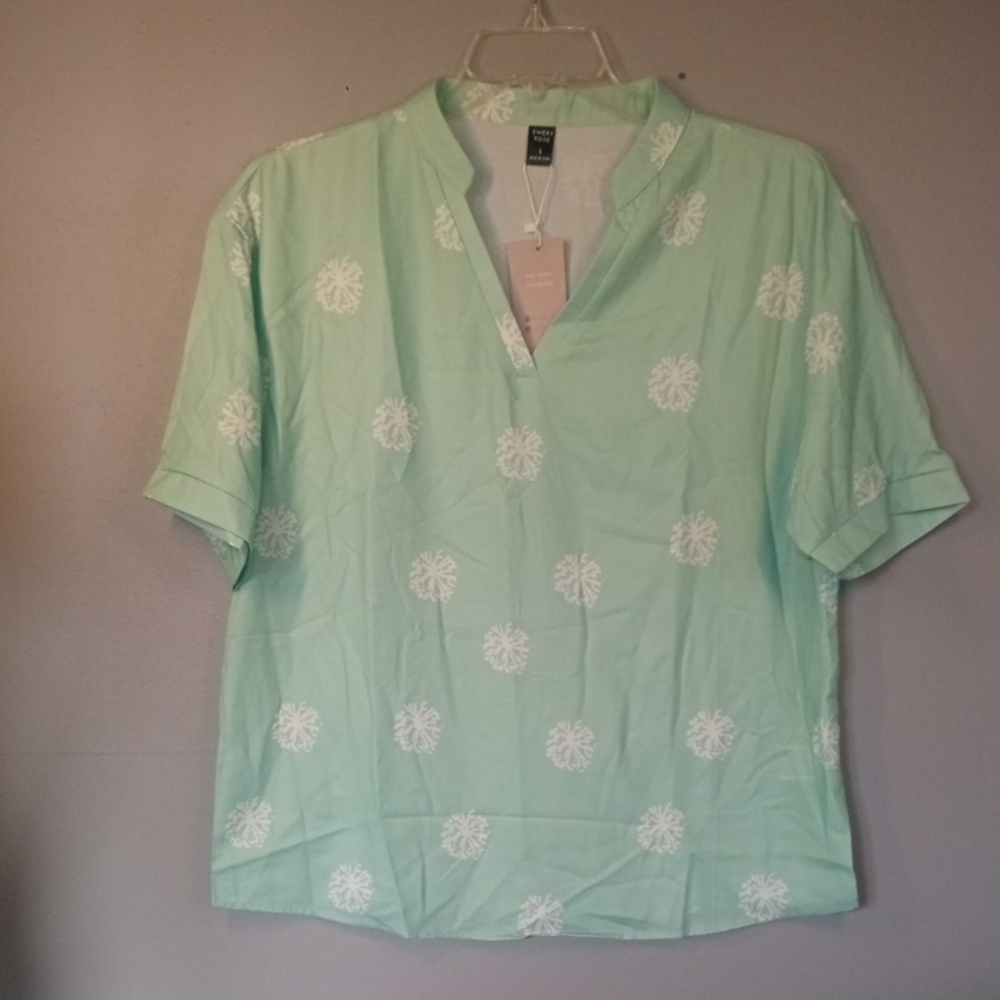 Emery Rose Mint Green Floral Women's Top Lightweight Spring Size Large